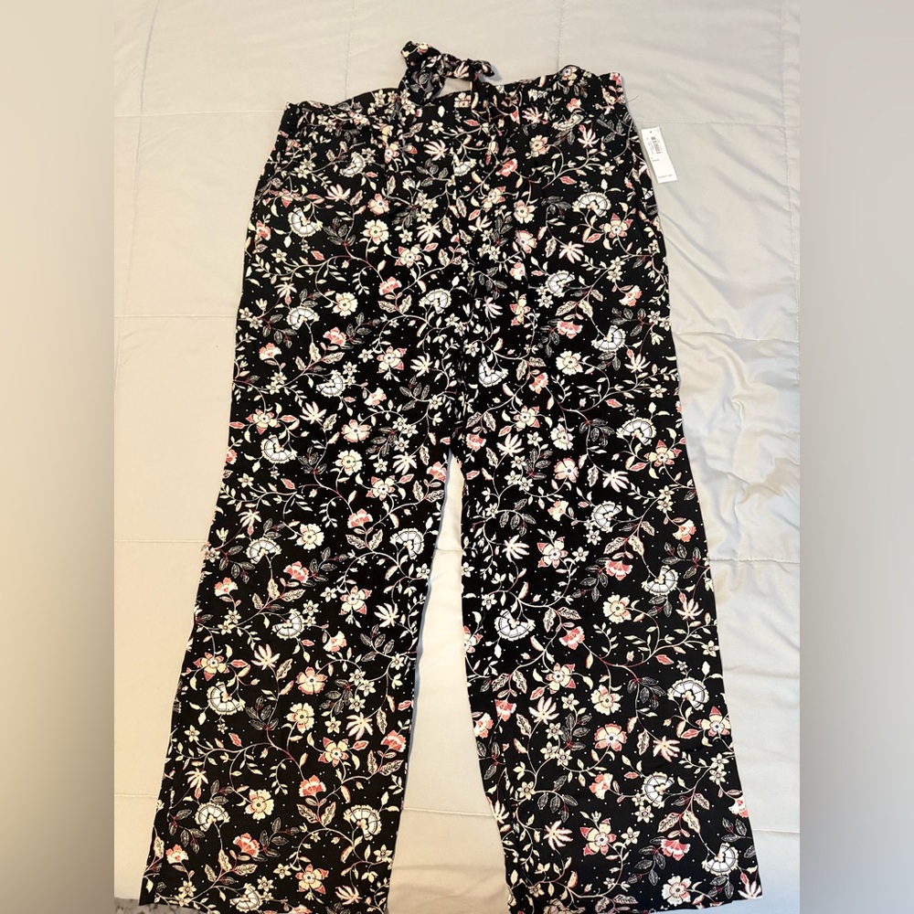 Old Navy Black Floral Wide Leg Pants
